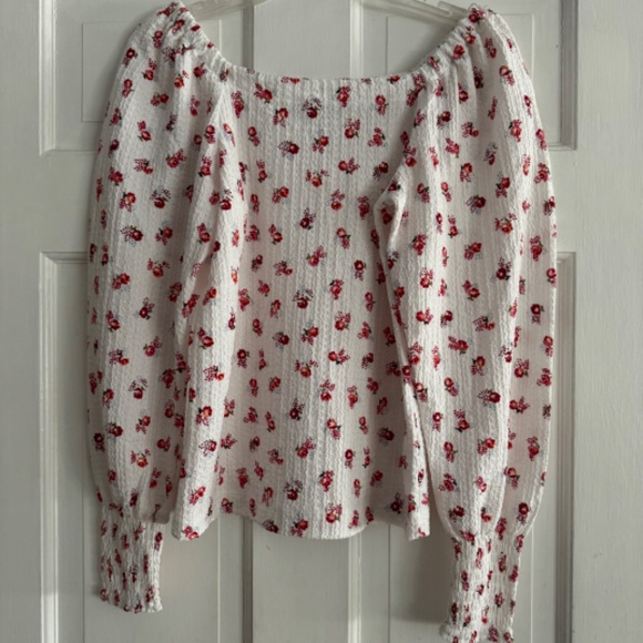 Loft Floral Puff Sleeve Square Neck Top NWOT - Picture 2 of 5